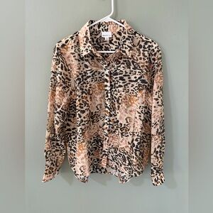 Bailey 44 Tan & Brown Animal Print Long Sleeve Button Up Blouse Top medium